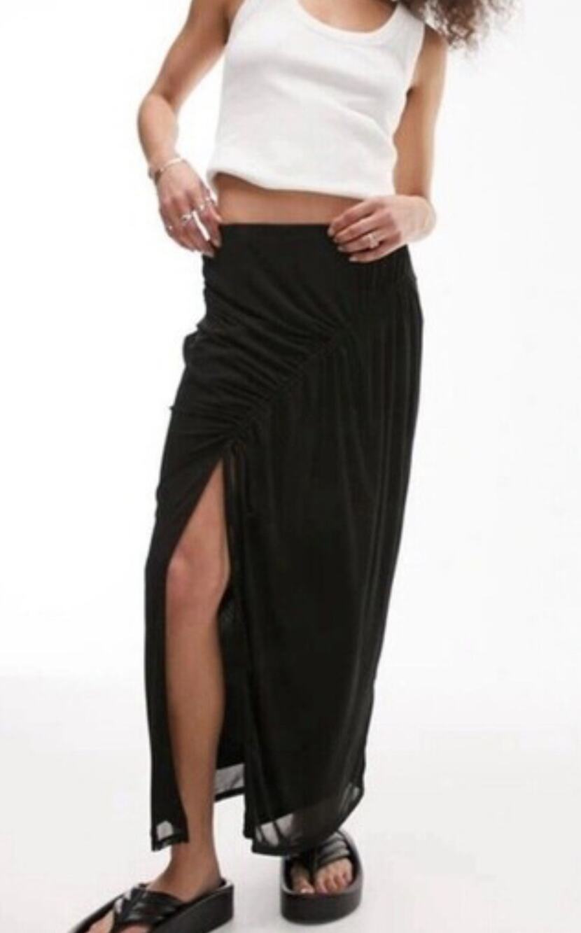 Topshop Women's Black Chaneal Ruched Mesh Maxi Skirt 10 NWT